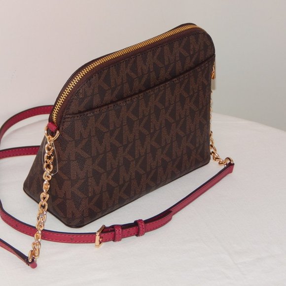 NWT MICHAEL KORS MK MONOGRAM Center Stripe CINDY LG Dome CHAIN XBODY BAG Berry - Picture 8 of 9